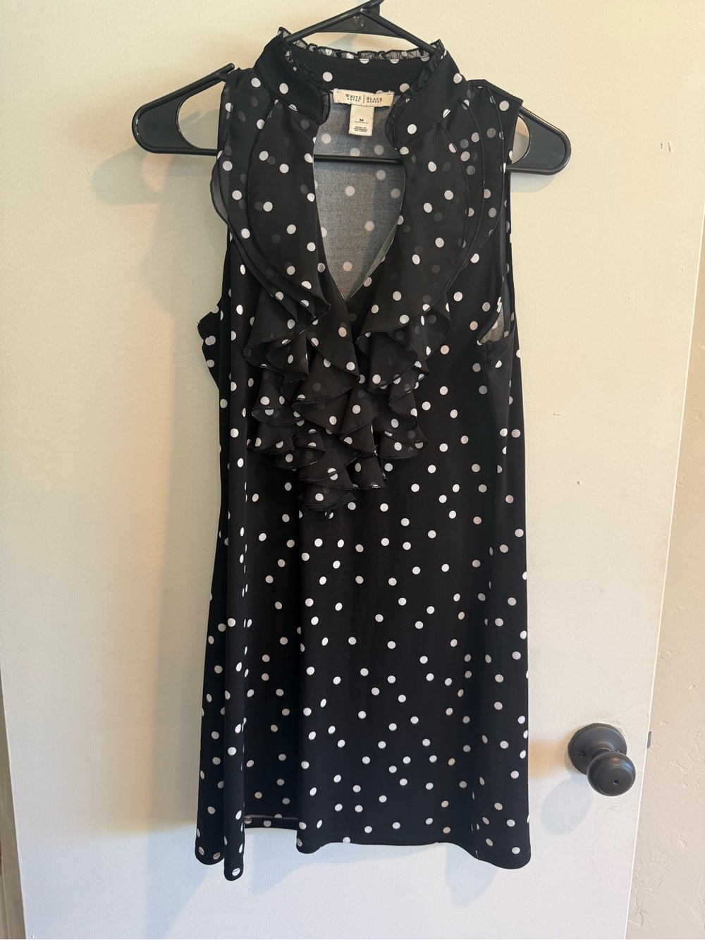 White House Black Market Black and White Polka Dot Ruffle Mini Dress